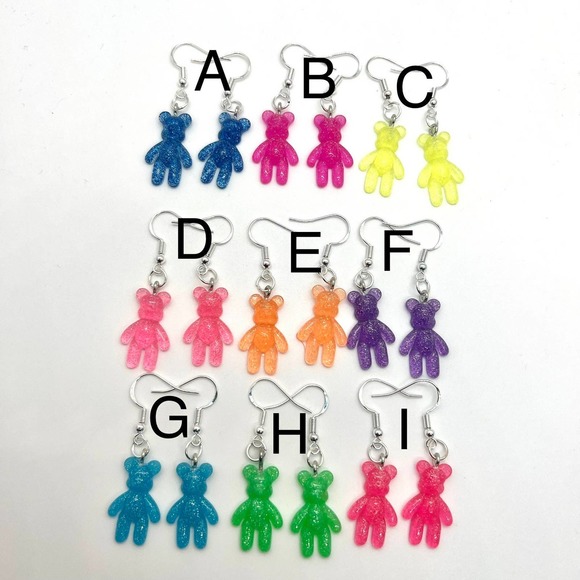 Mini Gummy Bear Earrings - Glitter Earrings - Rainbow Earrings - Teddy Bear Ear - Picture 2 of 10